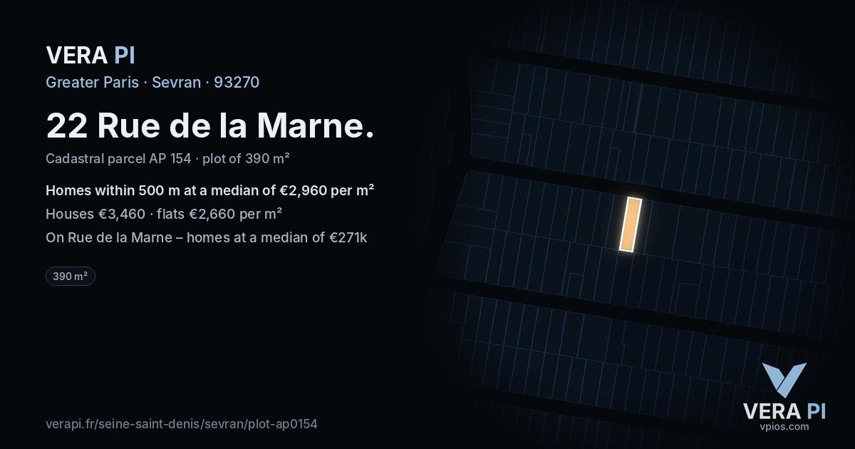22 Rue de la Marne, Sevran at night – the plot lit, the parcels around coloured by the prices near them