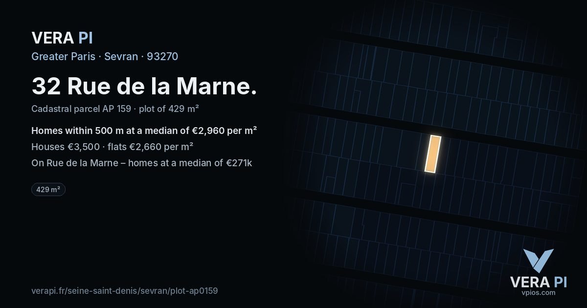 32 Rue de la Marne, Sevran at night – the plot lit, the parcels around coloured by the prices near them