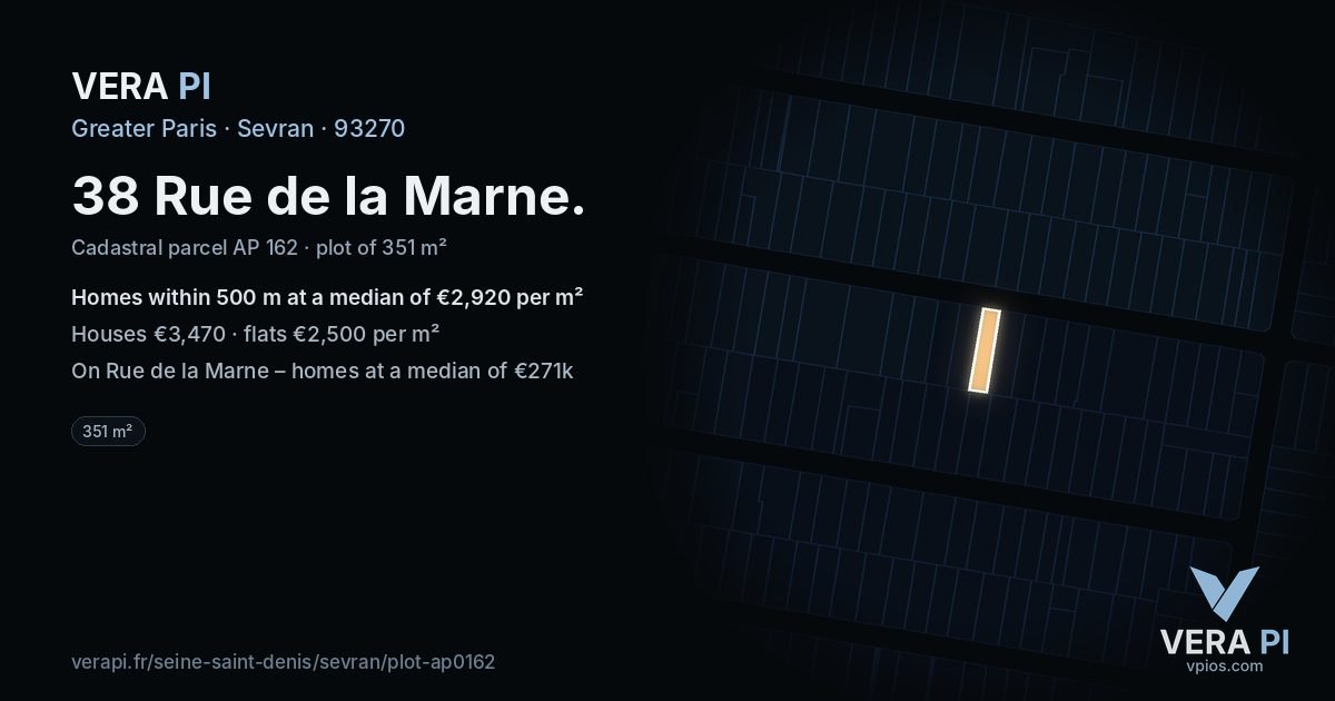 38 Rue de la Marne, Sevran at night – the plot lit, the parcels around coloured by the prices near them