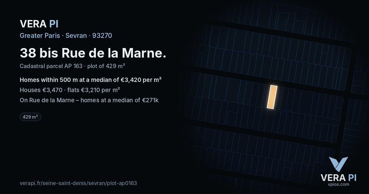38 bis Rue de la Marne, Sevran at night – the plot lit, the parcels around coloured by the prices near them