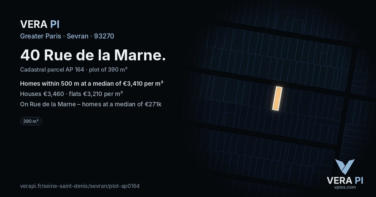 40 Rue de la Marne, Sevran at night – the plot lit, the parcels around coloured by the prices near them