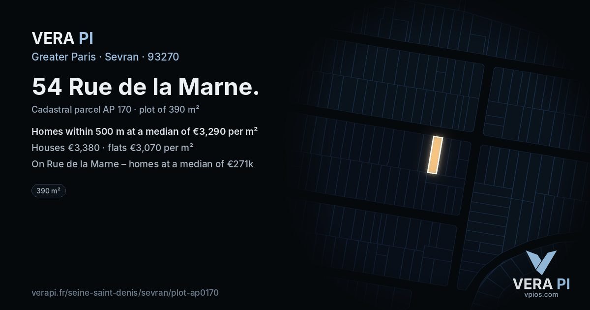 54 Rue de la Marne, Sevran at night – the plot lit, the parcels around coloured by the prices near them