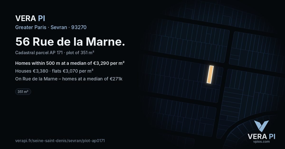56 Rue de la Marne, Sevran at night – the plot lit, the parcels around coloured by the prices near them