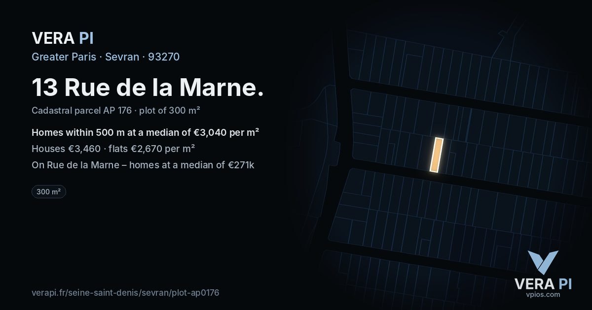 13 Rue de la Marne, Sevran at night – the plot lit, the parcels around coloured by the prices near them
