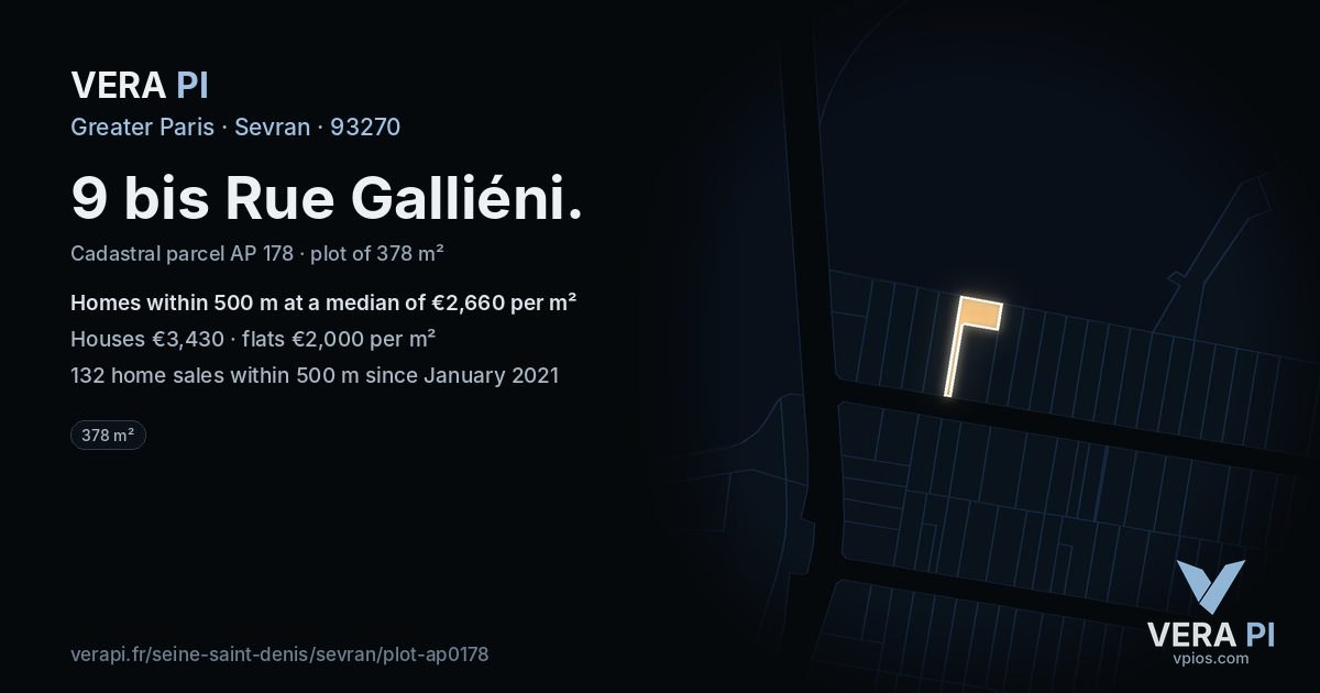 9 bis Rue Galliéni, Sevran at night – the plot lit, the parcels around coloured by the prices near them