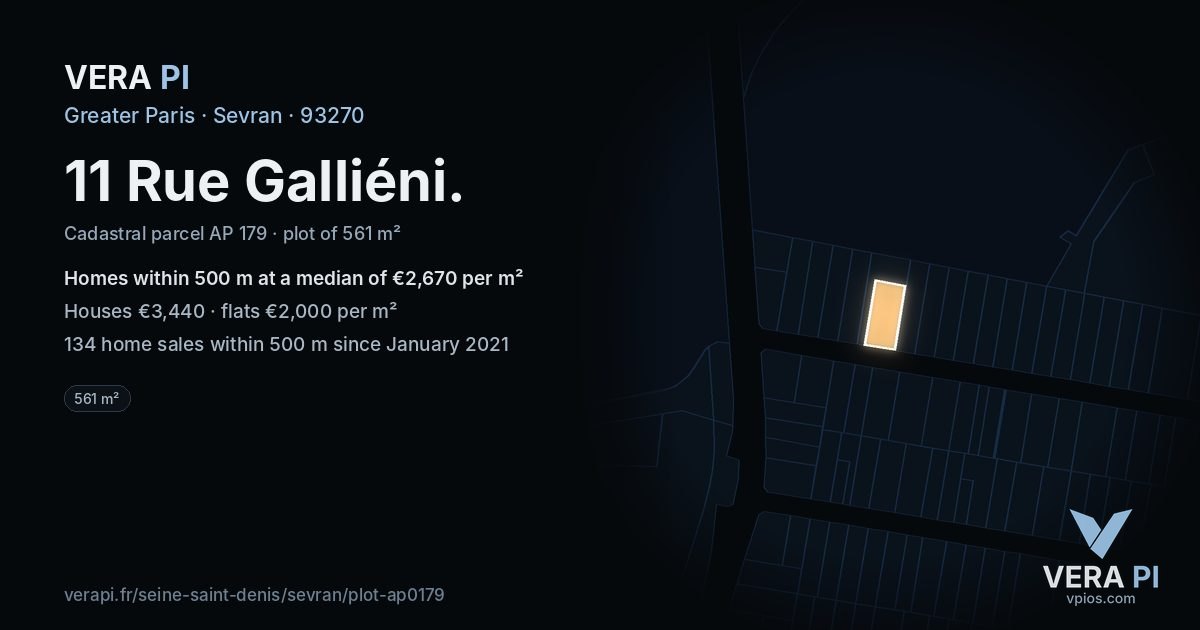 11 Rue Galliéni, Sevran at night – the plot lit, the parcels around coloured by the prices near them