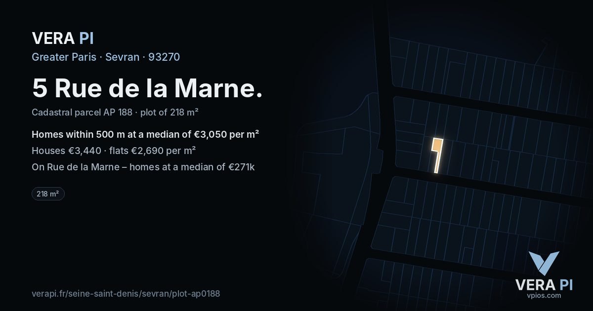 5 Rue de la Marne, Sevran at night – the plot lit, the parcels around coloured by the prices near them