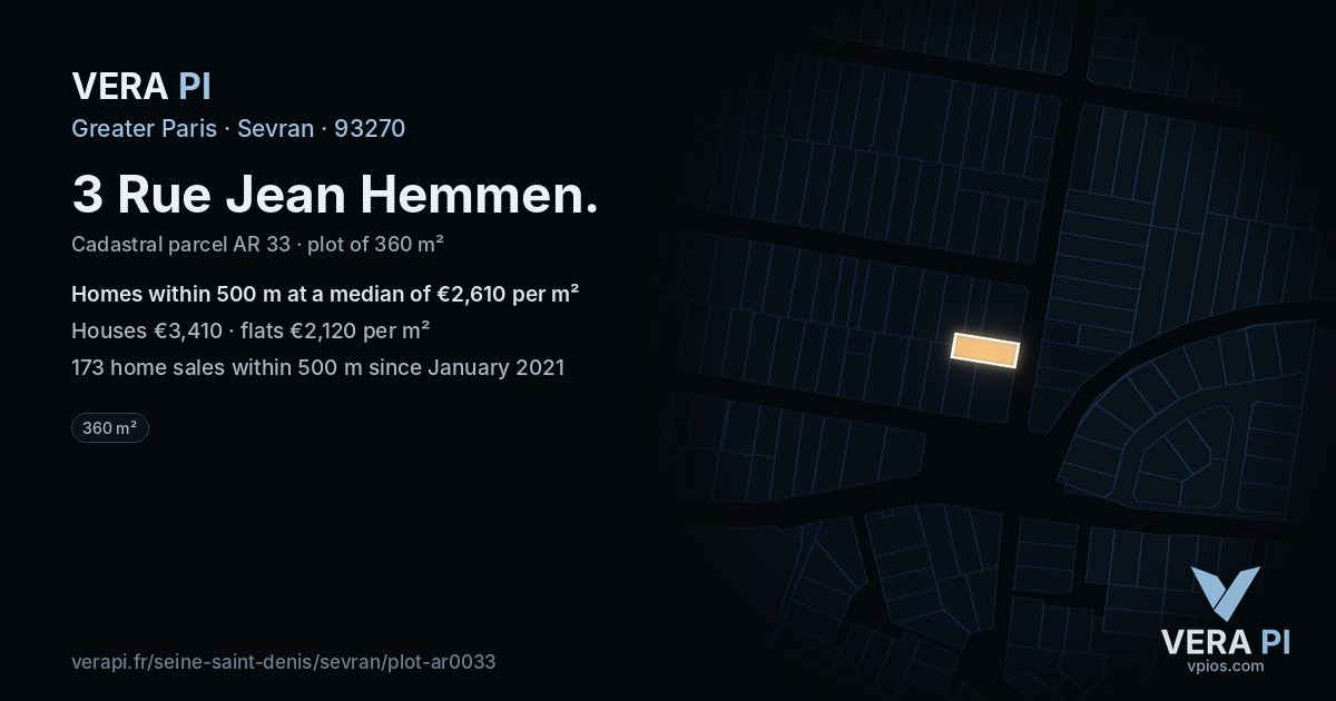 3 Rue Jean Hemmen, Sevran at night – the plot lit, the parcels around coloured by the prices near them