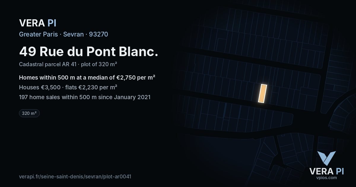 49 Rue du Pont Blanc, Sevran at night – the plot lit, the parcels around coloured by the prices near them