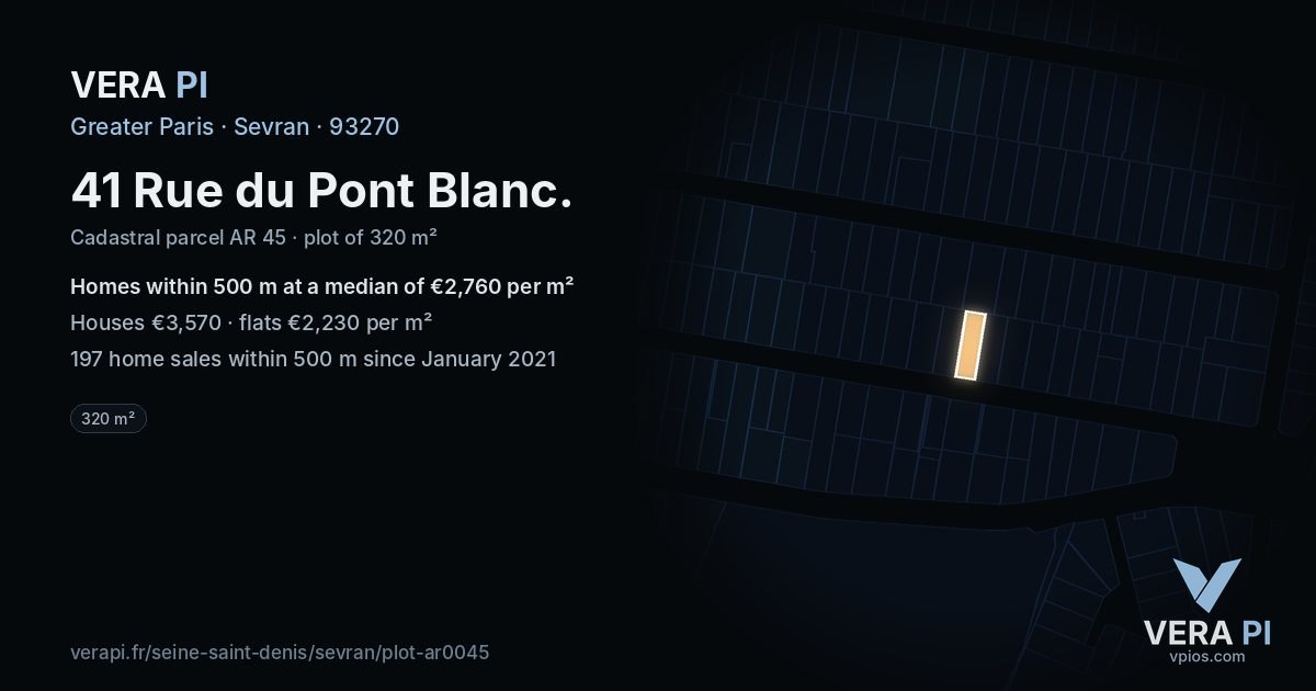 41 Rue du Pont Blanc, Sevran at night – the plot lit, the parcels around coloured by the prices near them