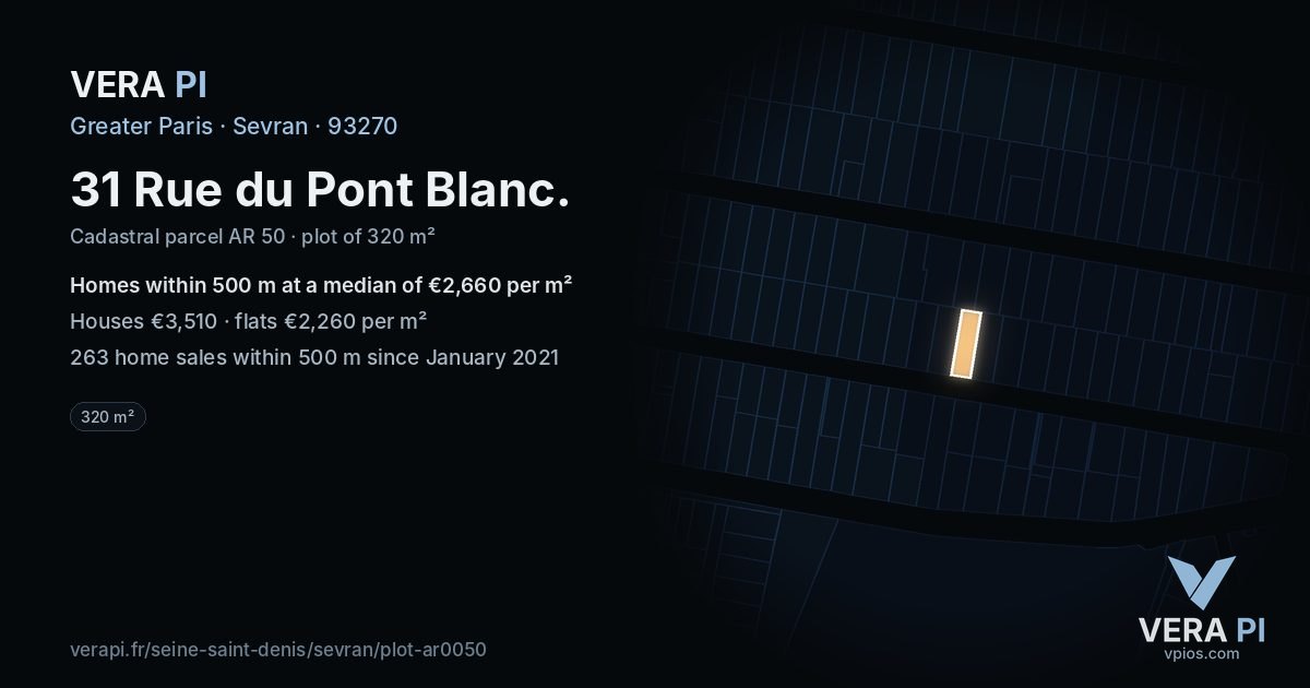 31 Rue du Pont Blanc, Sevran at night – the plot lit, the parcels around coloured by the prices near them