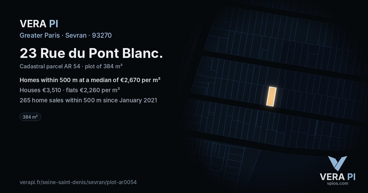 23 Rue du Pont Blanc, Sevran at night – the plot lit, the parcels around coloured by the prices near them