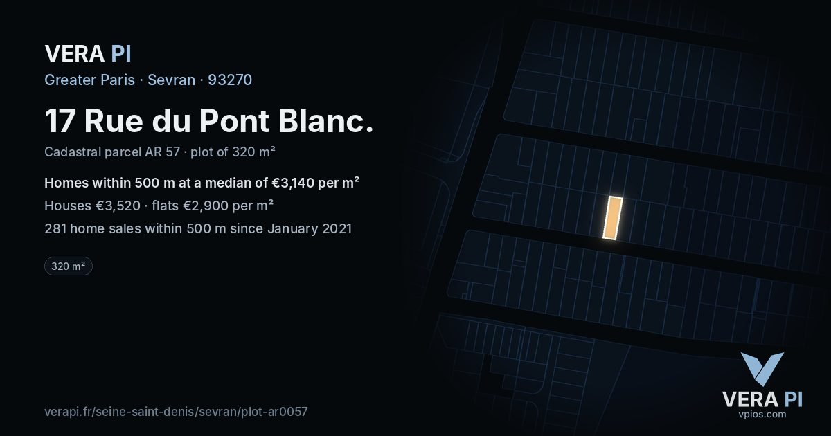17 Rue du Pont Blanc, Sevran at night – the plot lit, the parcels around coloured by the prices near them