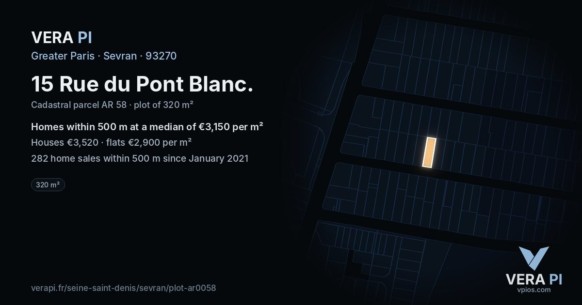 15 Rue du Pont Blanc, Sevran at night – the plot lit, the parcels around coloured by the prices near them