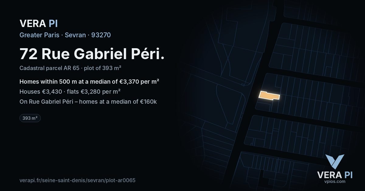 72 Rue Gabriel Péri, Sevran at night – the plot lit, the parcels around coloured by the prices near them
