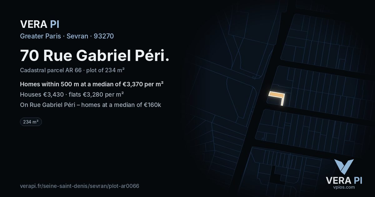 70 Rue Gabriel Péri, Sevran at night – the plot lit, the parcels around coloured by the prices near them