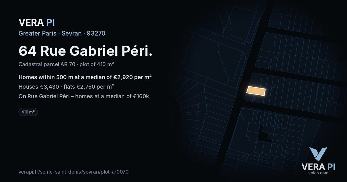 64 Rue Gabriel Péri, Sevran at night – the plot lit, the parcels around coloured by the prices near them