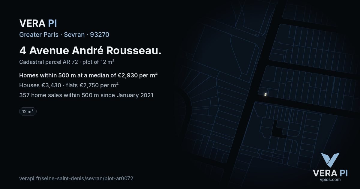 4 Avenue André Rousseau, Sevran at night – the plot lit, the parcels around coloured by the prices near them