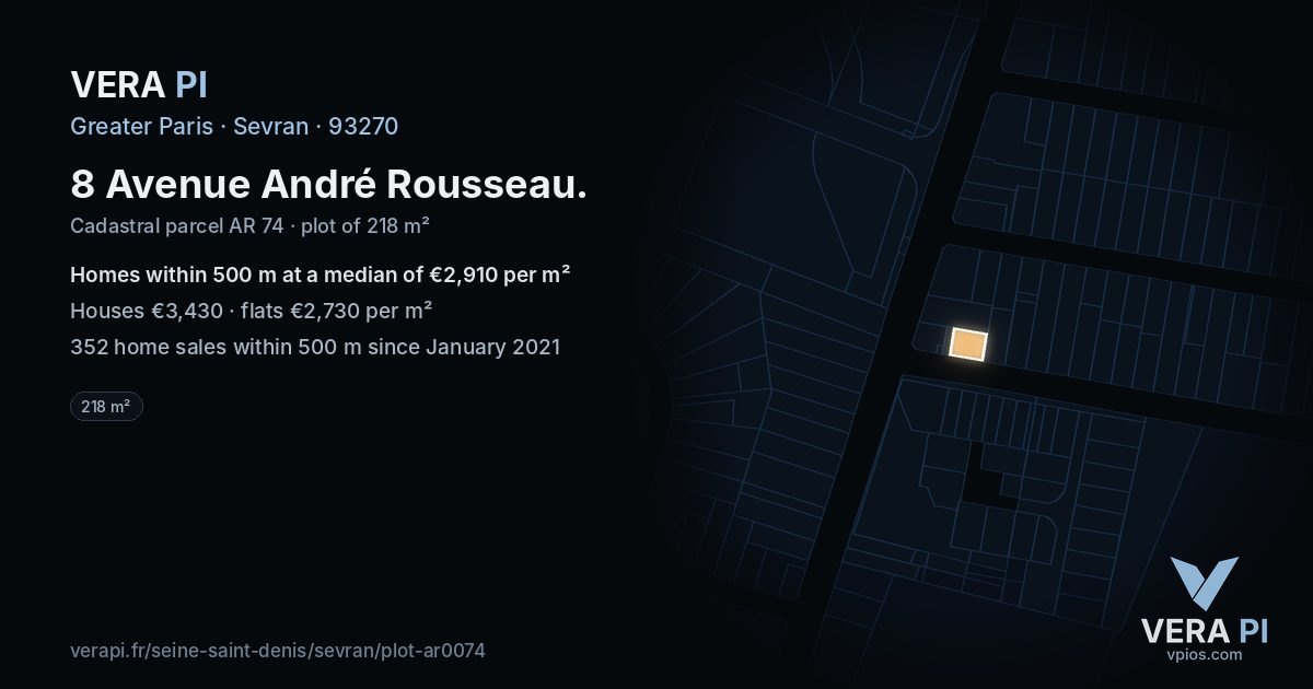 8 Avenue André Rousseau, Sevran at night – the plot lit, the parcels around coloured by the prices near them