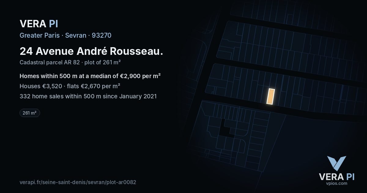 24 Avenue André Rousseau, Sevran at night – the plot lit, the parcels around coloured by the prices near them