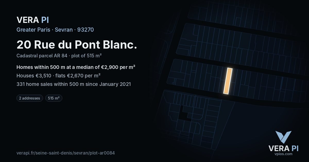 20 Rue du Pont Blanc, Sevran at night – the plot lit, the parcels around coloured by the prices near them