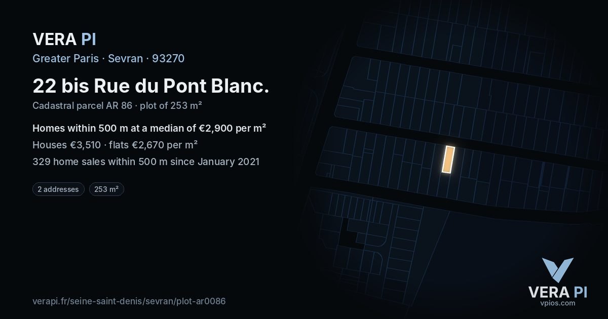22 bis Rue du Pont Blanc, Sevran at night – the plot lit, the parcels around coloured by the prices near them