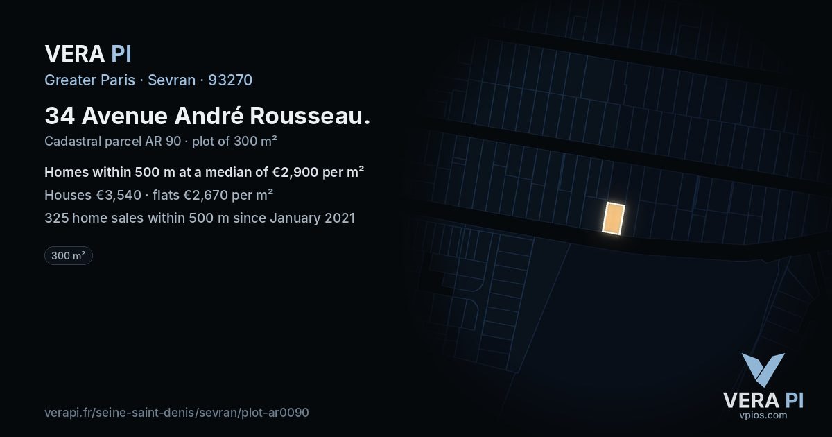 34 Avenue André Rousseau, Sevran at night – the plot lit, the parcels around coloured by the prices near them