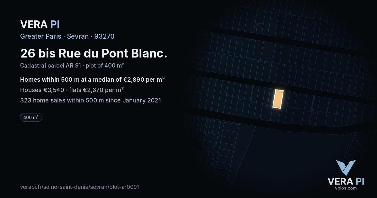 26 bis Rue du Pont Blanc, Sevran at night – the plot lit, the parcels around coloured by the prices near them