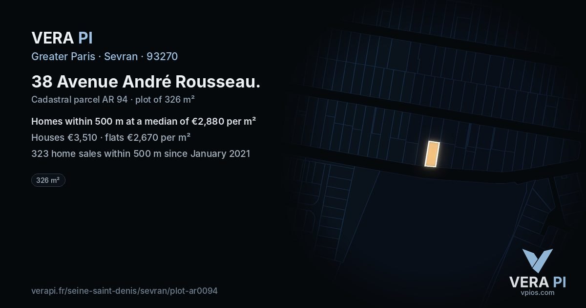 38 Avenue André Rousseau, Sevran at night – the plot lit, the parcels around coloured by the prices near them