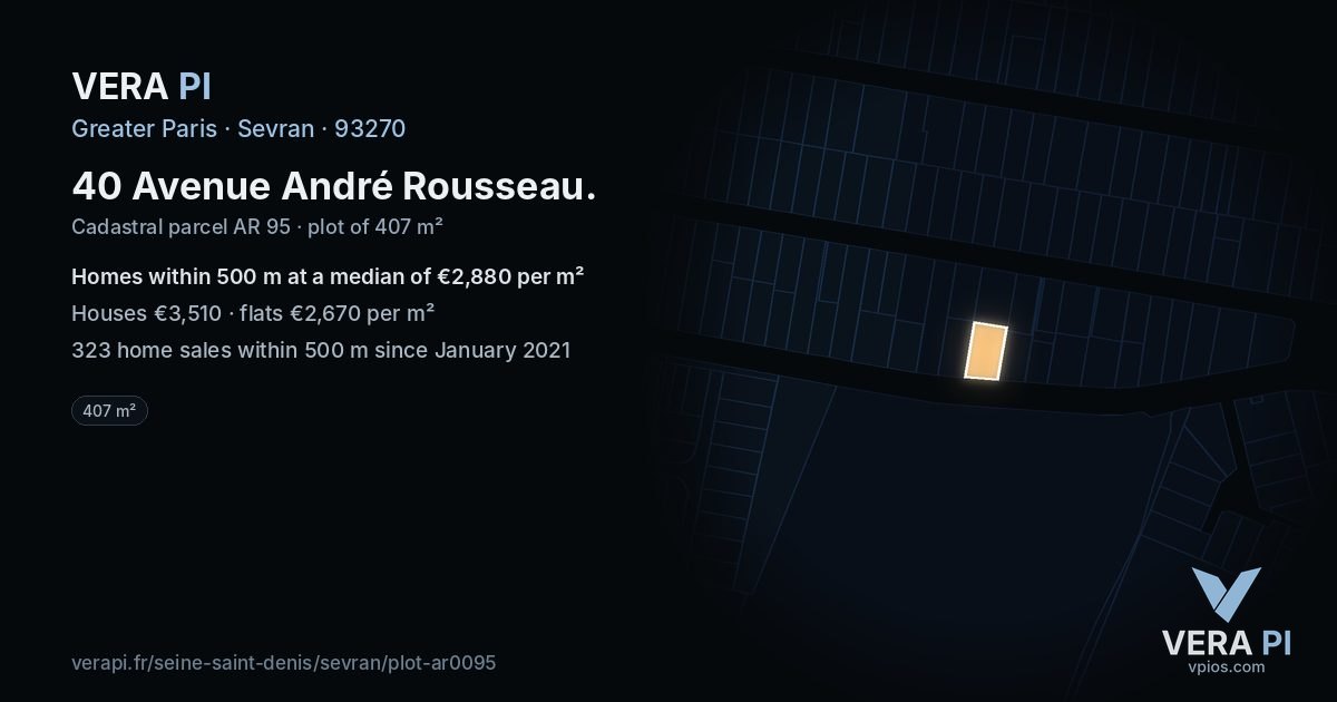 40 Avenue André Rousseau, Sevran at night – the plot lit, the parcels around coloured by the prices near them