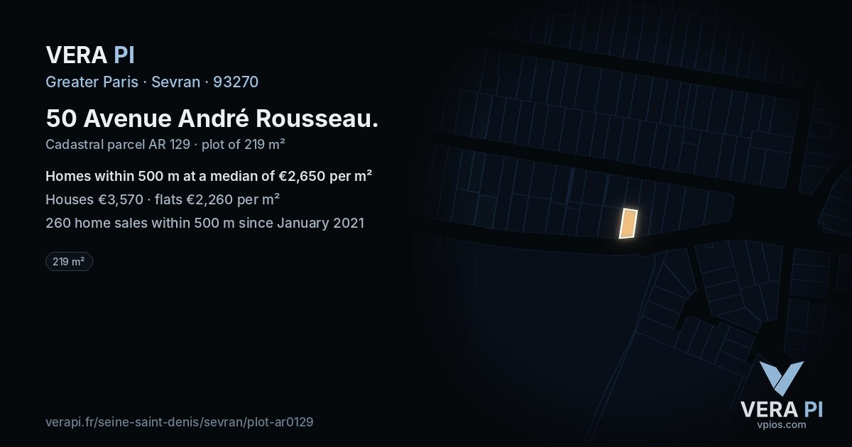 50 Avenue André Rousseau, Sevran at night – the plot lit, the parcels around coloured by the prices near them
