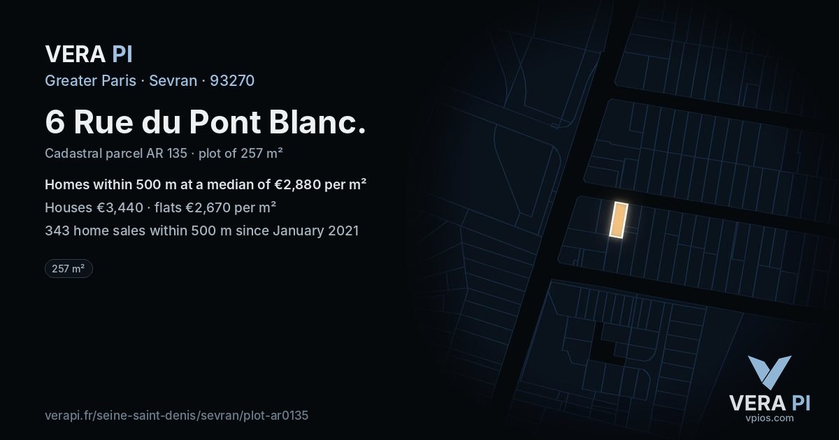 6 Rue du Pont Blanc, Sevran at night – the plot lit, the parcels around coloured by the prices near them