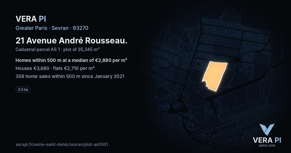21 Avenue André Rousseau, Sevran at night – the plot lit, the parcels around coloured by the prices near them
