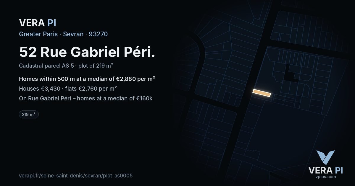 52 Rue Gabriel Péri, Sevran at night – the plot lit, the parcels around coloured by the prices near them