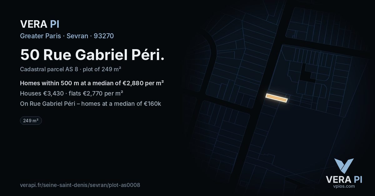 50 Rue Gabriel Péri, Sevran at night – the plot lit, the parcels around coloured by the prices near them