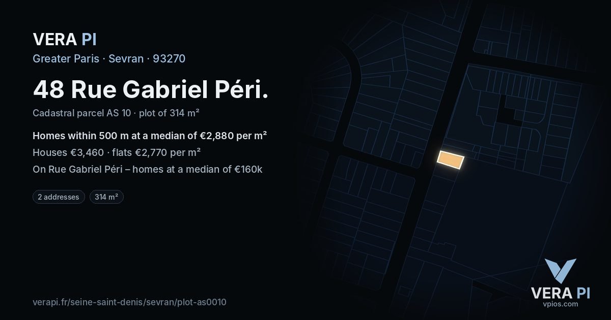 48 Rue Gabriel Péri, Sevran at night – the plot lit, the parcels around coloured by the prices near them
