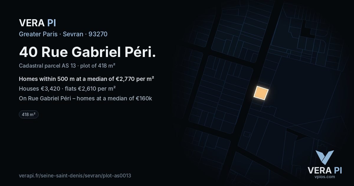 40 Rue Gabriel Péri, Sevran at night – the plot lit, the parcels around coloured by the prices near them