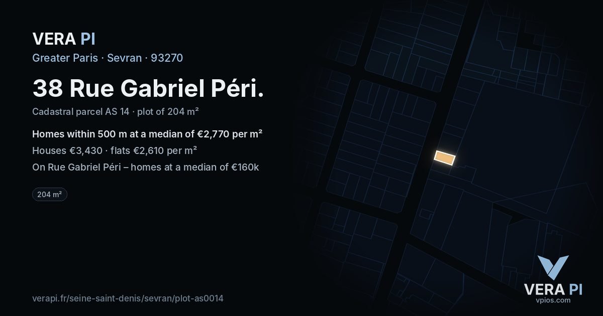 38 Rue Gabriel Péri, Sevran at night – the plot lit, the parcels around coloured by the prices near them