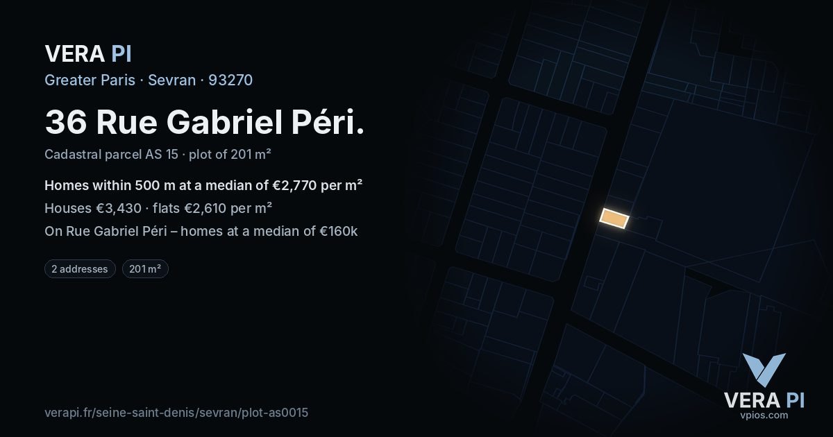 36 Rue Gabriel Péri, Sevran at night – the plot lit, the parcels around coloured by the prices near them