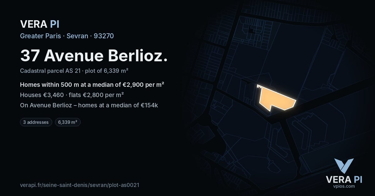 37 Avenue Berlioz, Sevran at night – the plot lit, the parcels around coloured by the prices near them
