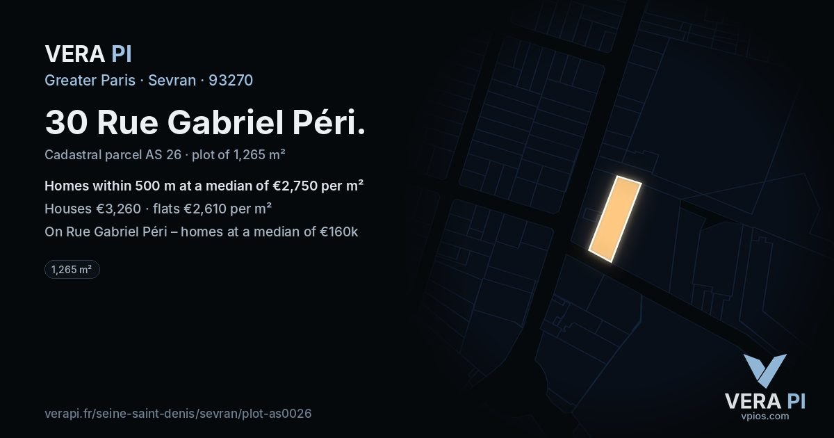30 Rue Gabriel Péri, Sevran at night – the plot lit, the parcels around coloured by the prices near them