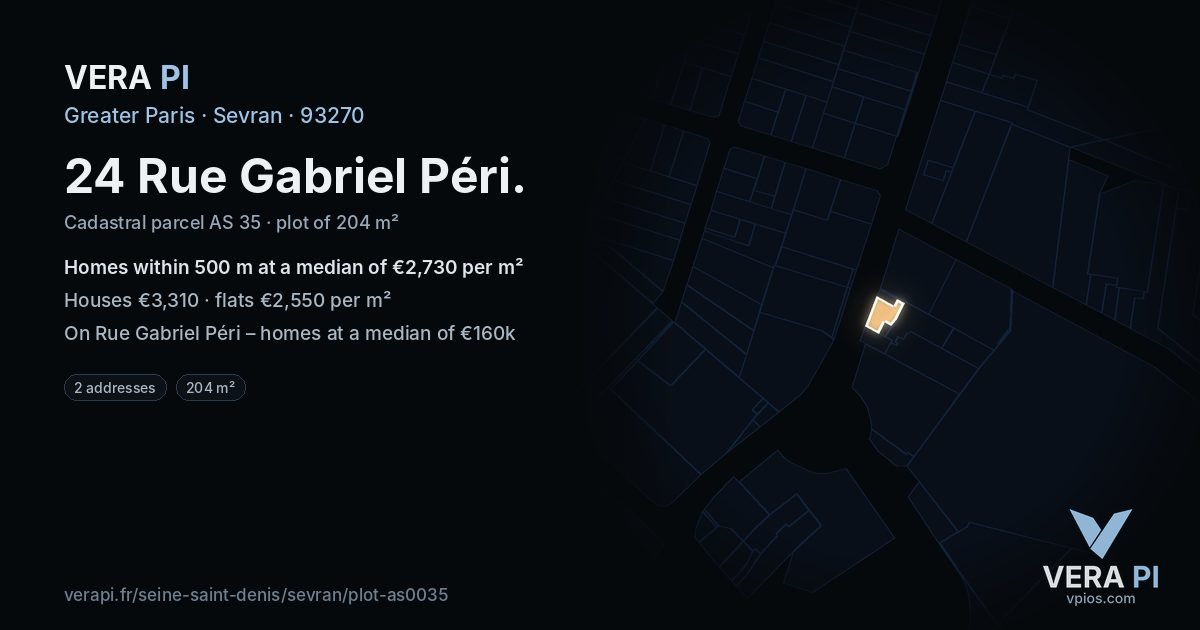 24 Rue Gabriel Péri, Sevran at night – the plot lit, the parcels around coloured by the prices near them