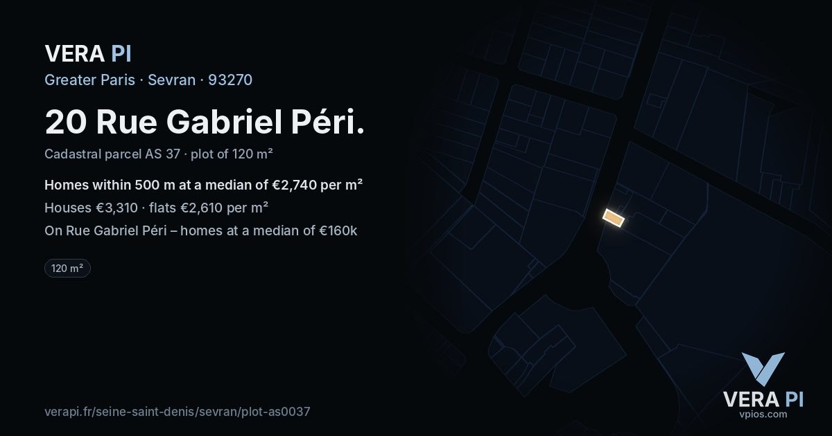 20 Rue Gabriel Péri, Sevran at night – the plot lit, the parcels around coloured by the prices near them
