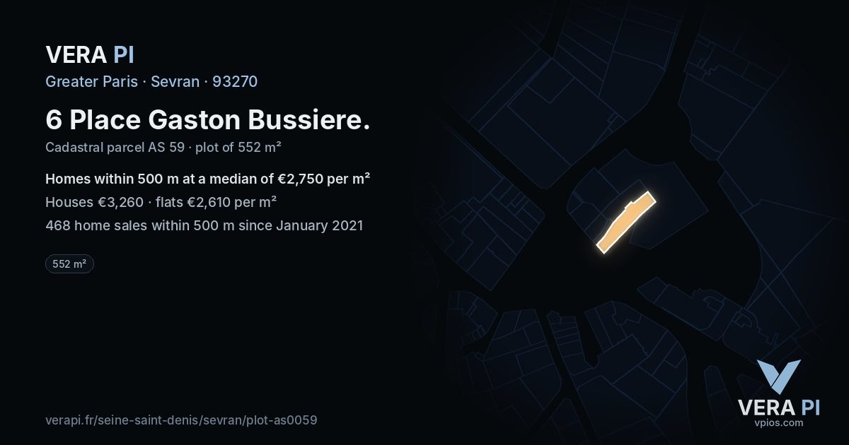 6 Place Gaston Bussiere, Sevran at night – the plot lit, the parcels around coloured by the prices near them