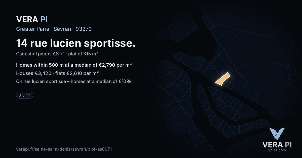 14 rue lucien sportisse, Sevran at night – the plot lit, the parcels around coloured by the prices near them
