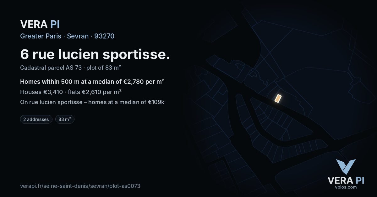 6 rue lucien sportisse, Sevran at night – the plot lit, the parcels around coloured by the prices near them