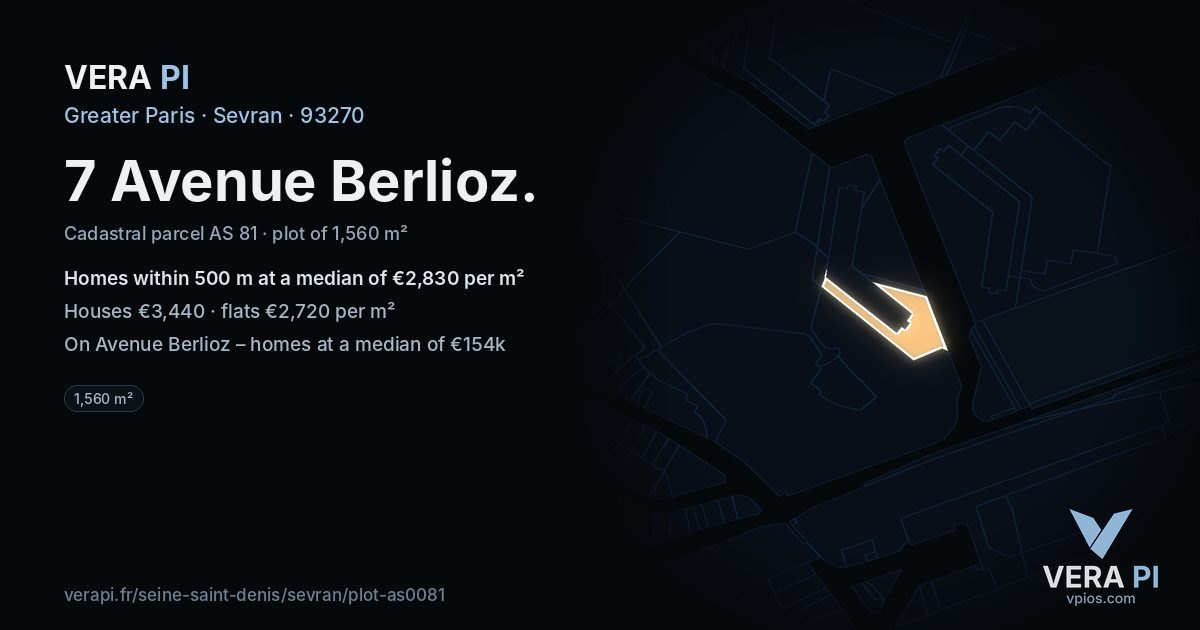 7 Avenue Berlioz, Sevran at night – the plot lit, the parcels around coloured by the prices near them