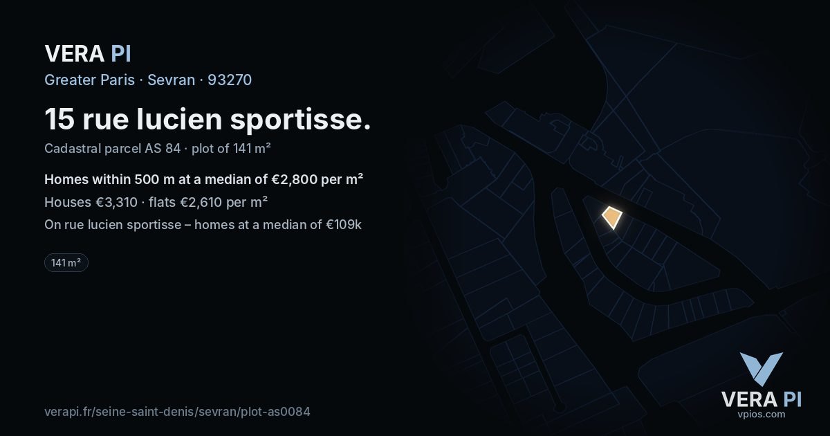 15 rue lucien sportisse, Sevran at night – the plot lit, the parcels around coloured by the prices near them