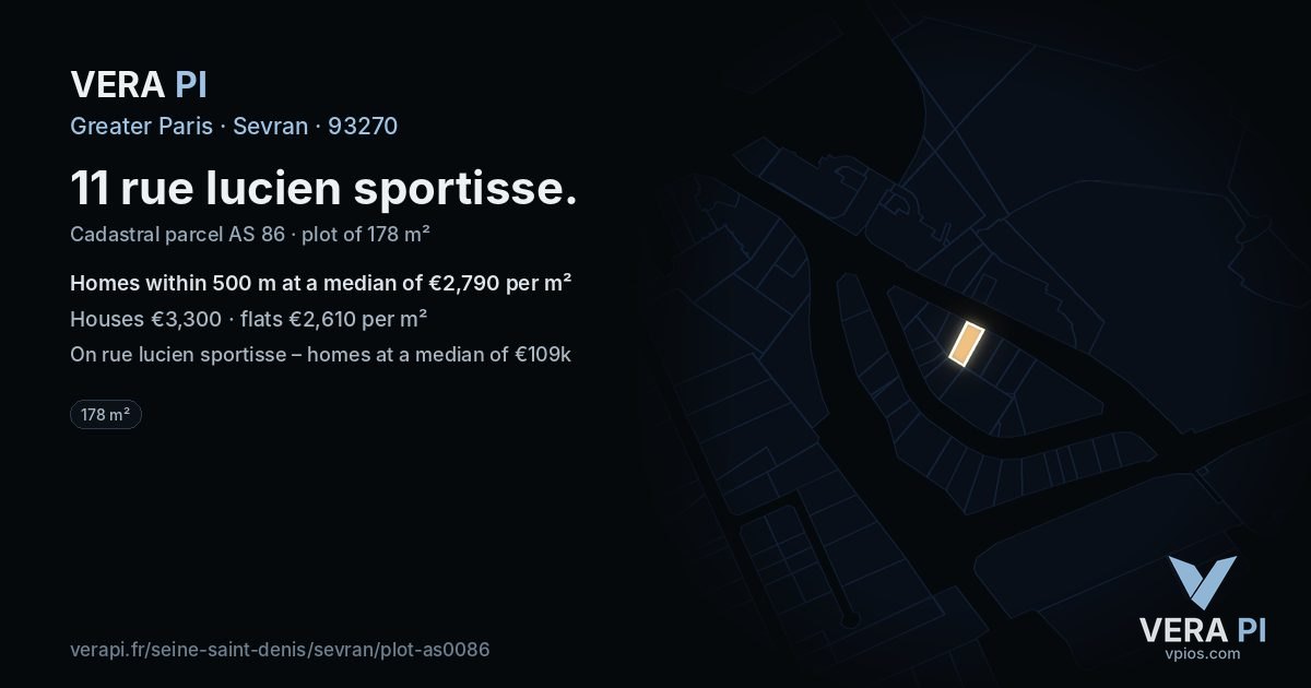11 rue lucien sportisse, Sevran at night – the plot lit, the parcels around coloured by the prices near them