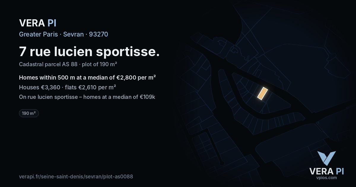 7 rue lucien sportisse, Sevran at night – the plot lit, the parcels around coloured by the prices near them